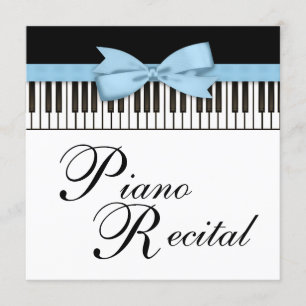 Convite Teclas de Piano Preto Branco Azul Recital