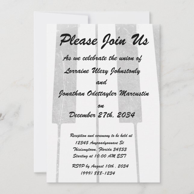 Convite teclas de teclado elétrico grunge arranhão (Frente)