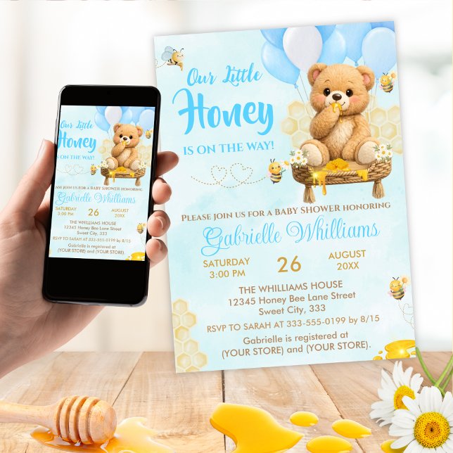 Convite Teddy Bear - A Little Honey Baby Shower  (Criador carregado)