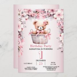 Convite Teddy Bear Baby Girl Flowant