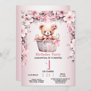 Convite Teddy Bear Baby Girl Flowant