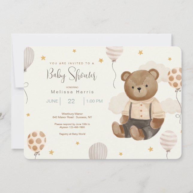 Convite Teddy Bear Baby Shower (Frente)