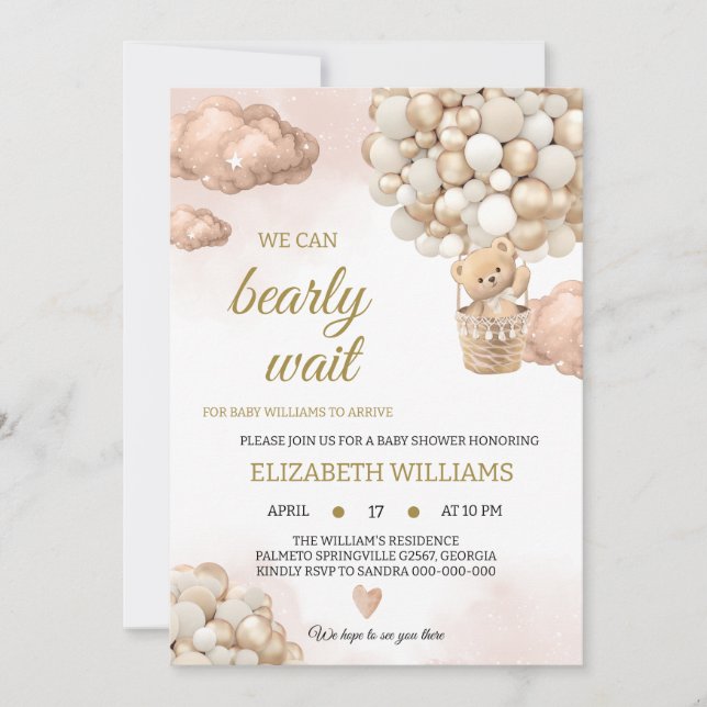 Convite Teddy bear baby shower (Frente)