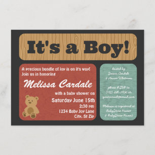 Convite Teddy Bear Baby Shower Boy
