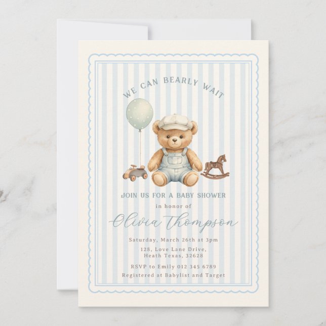 Convite Teddy Bear Baby Shower Invitation (Frente)