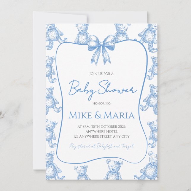 Convite Teddy bear baby shower invitation (Frente)