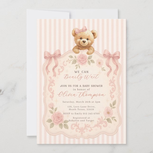 Convite Teddy Bear Baby Shower Invitation (Frente)