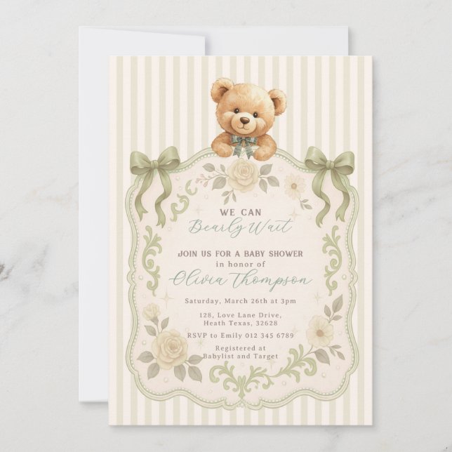 Convite Teddy Bear Baby Shower Invitation (Frente)