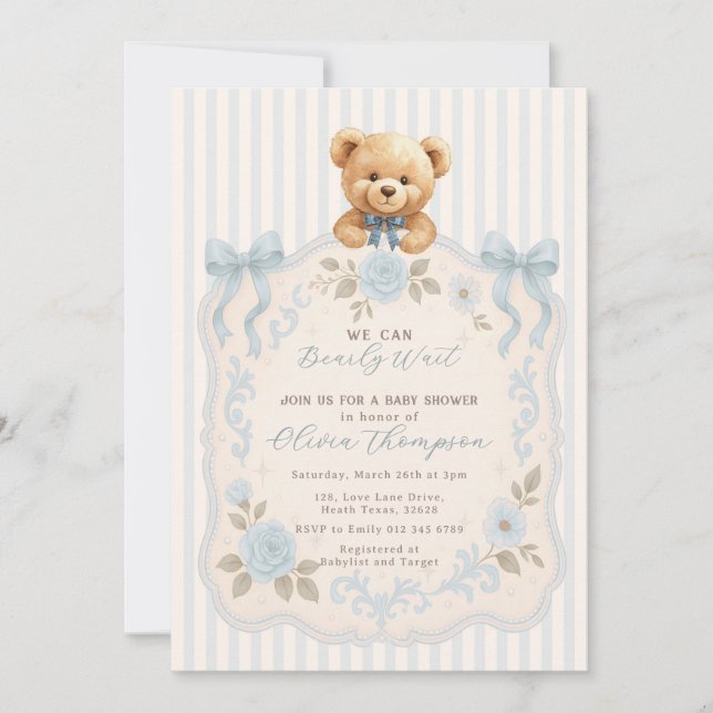Convite Teddy Bear Baby Shower Invitation (Frente)
