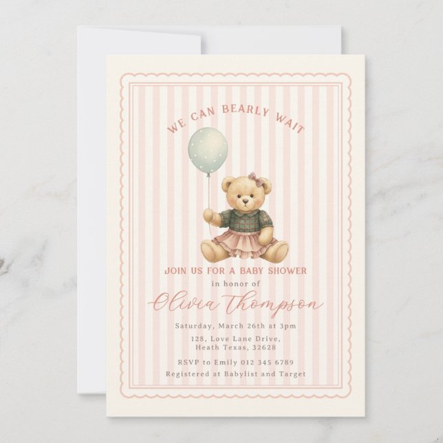Convite Teddy Bear Baby Shower Invitation (Frente)