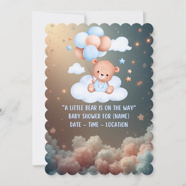 Convite Teddy Bear Baby Shower Invitation – Neutral Boho (Frente)