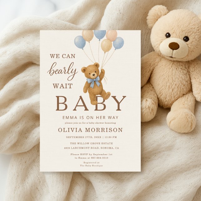 Convite Teddy Bear Baby Shower We Can Bearly Wait (Criador carregado)