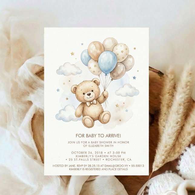Convite Teddy Bear Baby Shower with Brown Sage Balloons (Criador carregado)