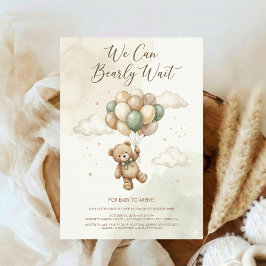 Convite Teddy Bear Baby Shower with Brown Sage Balloons
