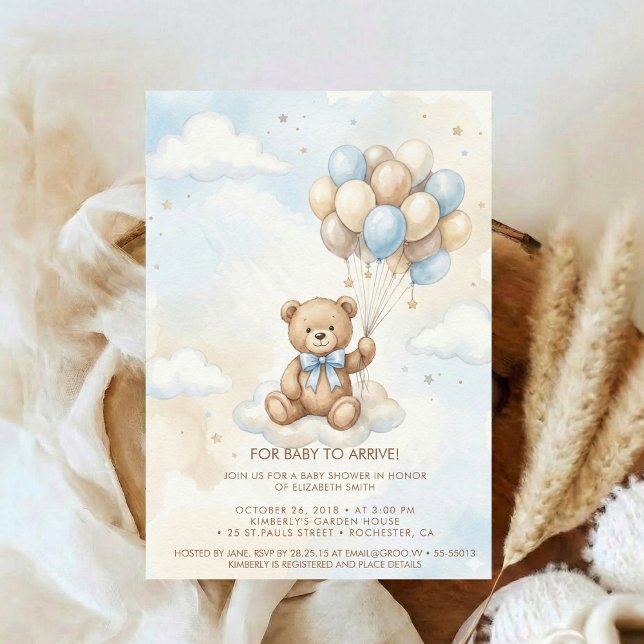Convite Teddy Bear Baby Shower with Brown Sage Balloons (Criador carregado)