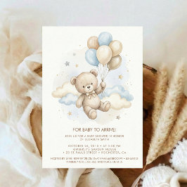 Convite Teddy Bear Baby Shower with Brown Sage Balloons
