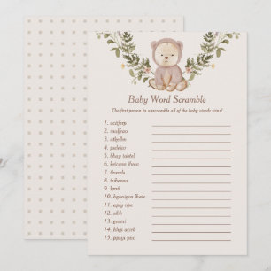 Convite Teddy Bear Baby Word Scramble Game Modelo