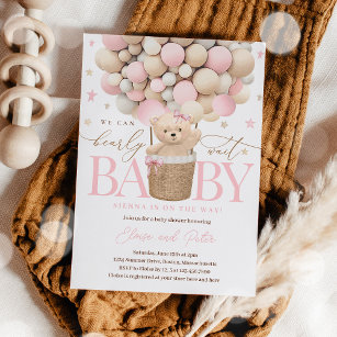 Convite Teddy Bear Balloon Girl Barly Chá de fraldas de Es