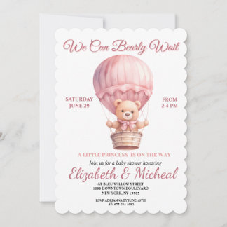 Convite Teddy Bear Balloon Theme Baby Shower Invitation