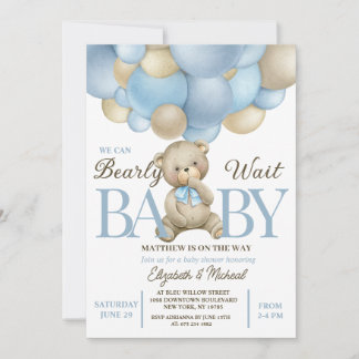 Convite Teddy Bear Balloon Theme Baby Shower Invitation
