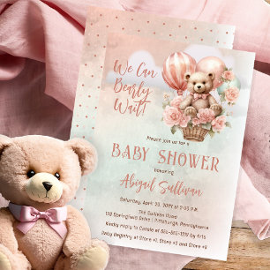 Convite Teddy Bear Balloons Girl Bearly Chá de fraldas de 