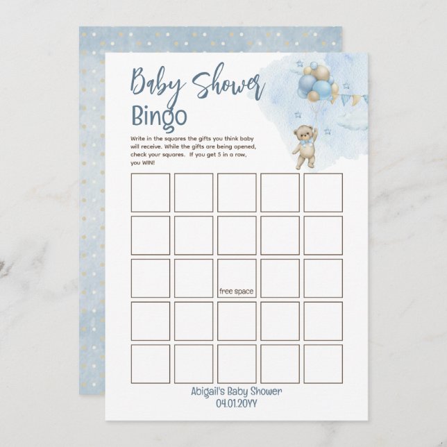 Convite Teddy Bear Balões Bearam Chá de fraldas de Espera  (Frente/Verso)