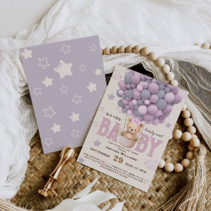 Convite Teddy Bear Barly Wait Violet Baby Girl Chá