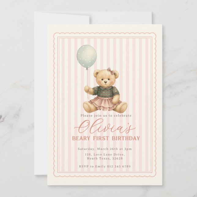Convite Teddy Bear Birthday Invitation (Frente)