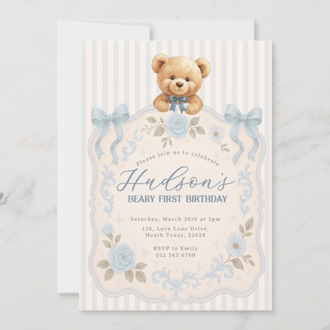 Convite Teddy Bear Birthday Invitation (Frente)