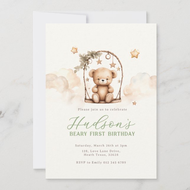 Convite Teddy Bear Birthday Invitation (Frente)