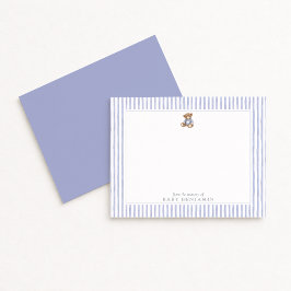 Convite Teddy Bear Blue Stripe Preppy Nursery Note Card