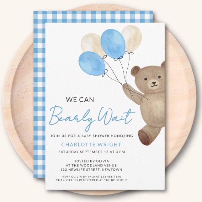 Convite Teddy Bear Boy Baby Shower (Criador carregado)