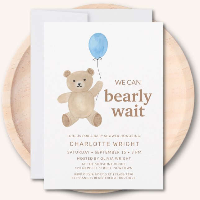 Convite Teddy Bear Boy Baby Shower (Criador carregado)