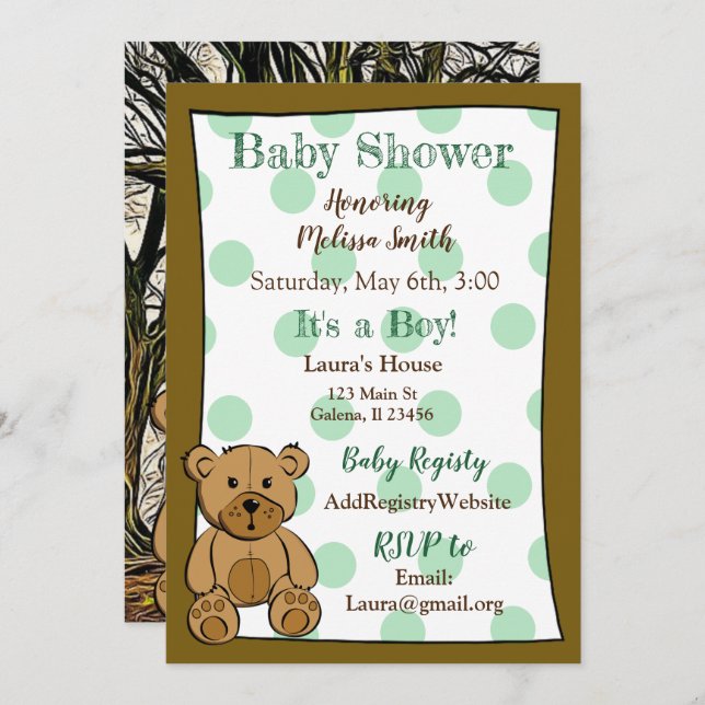 Convite Teddy Bear Boy Baby Shower Invasores (Frente/Verso)