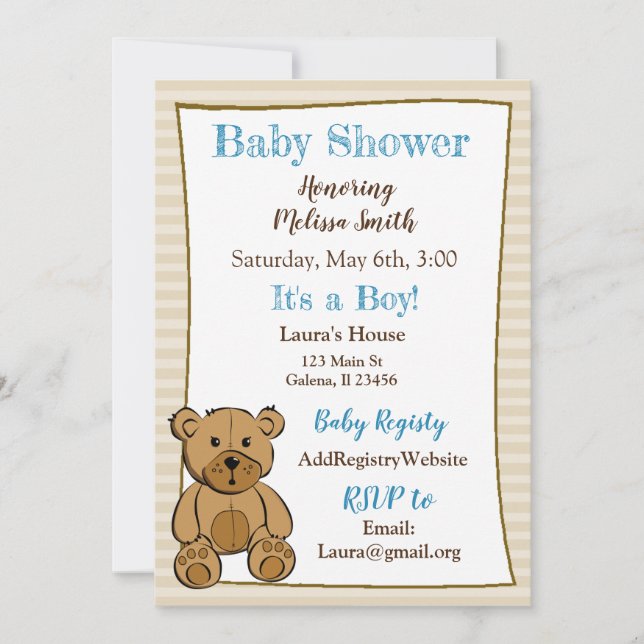 Convite Teddy Bear Boy Baby Shower Invasores (Frente)