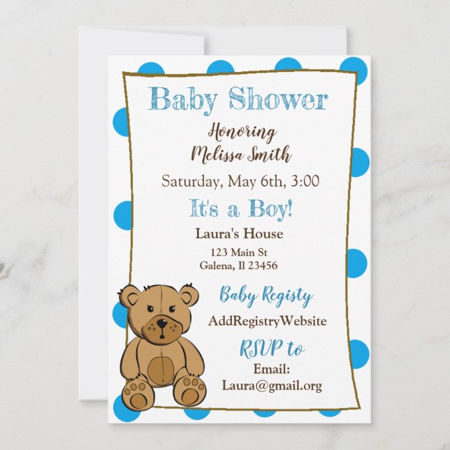 Convite Teddy Bear Boy Baby Shower Invasores (Frente)