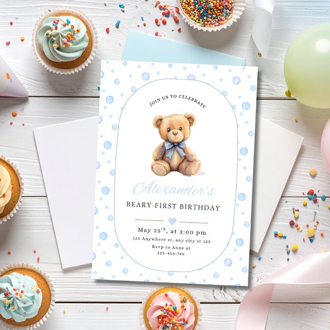 Convite Teddy Bear Boy Birthday Invite, Beary 1st Birthday (Criador carregado)
