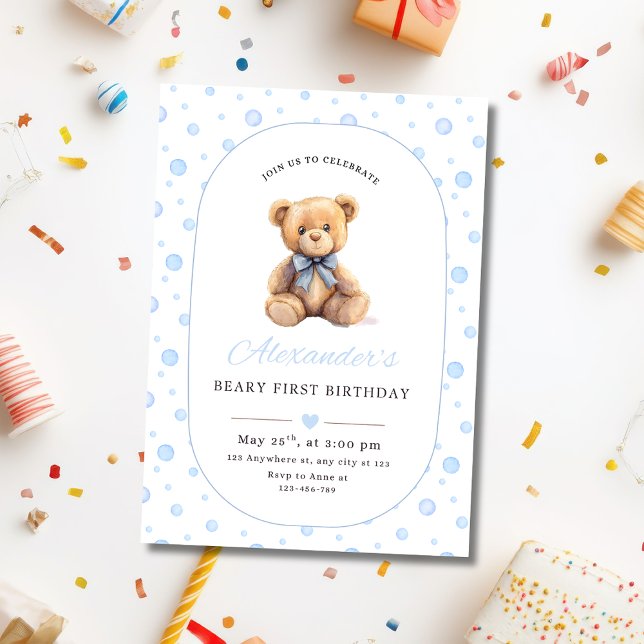 Convite Teddy Bear Boy Birthday Invite, Boys 1st Birthday (Criador carregado)