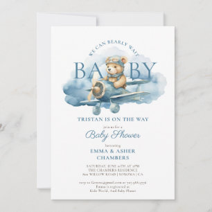 Convite Teddy Bear Boy Blue Bprecoce Chá de fraldas de Esp