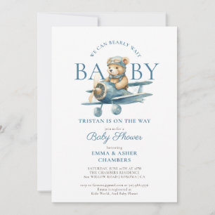 Convite Teddy Bear Boy Blue Bprecoce Chá de fraldas de Esp