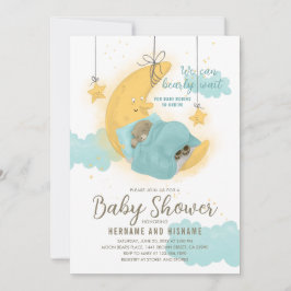 Convite Teddy Bear Boy Moon Stars Chá de fraldas Azul