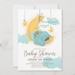 Convite Teddy Bear Boy Moon Stars Chá de fraldas Azul