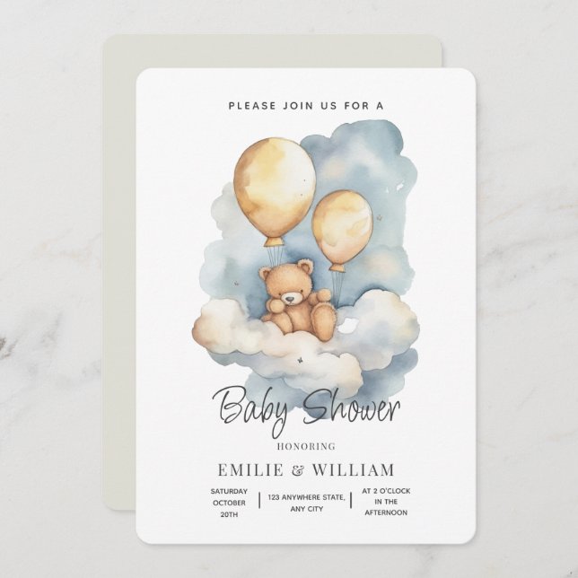 Convite Teddy Bear Chá de fraldas, Podemos Esperar. (Frente/Verso)