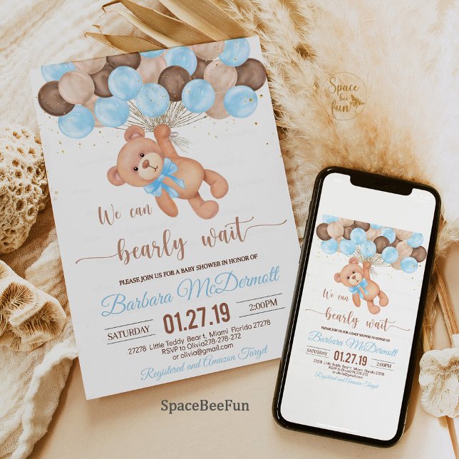 Convite Teddy Bear Chá de fraldas Podemos esperar (Teddy Bear Baby Shower Invitation, We Can Bearly Wait Invitation, Bear Baby Shower Invite, Baby Show)