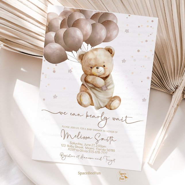 Convite Teddy Bear Chá de fraldas Podemos esperar (teddy bear baby shower,baby shower theme,gender neutral baby shower,baby shower decorations,teddy be)