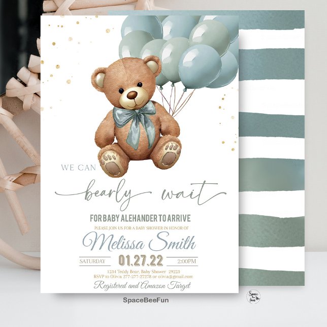 Convite Teddy Bear Chá de fraldas Podemos esperar (teddy bear baby shower invitation, we can bearly wait invitation, bear baby shower invite, baby show)