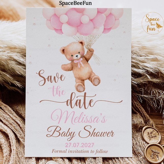 Convite Teddy Bear Chá de fraldas Salve A Data Que Podemos (teddy bear baby shower,save the date,baby shower girl,bear invitation,boho bohemian bear,we can b)