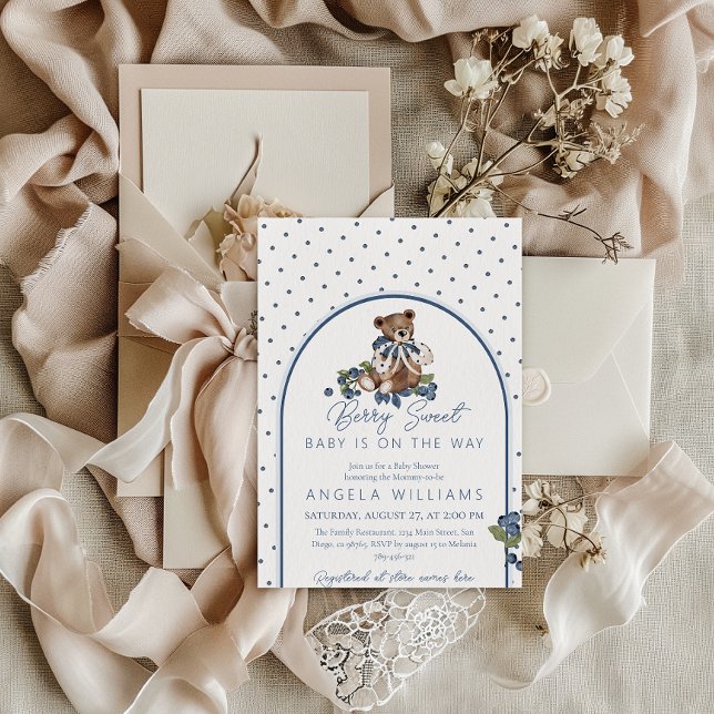 Convite Teddy Bear Dusty Blue Berry Chá de fraldas doce (Criador carregado)