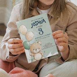 Convite Teddy Bear e Balões Partido do Aniversário de cria