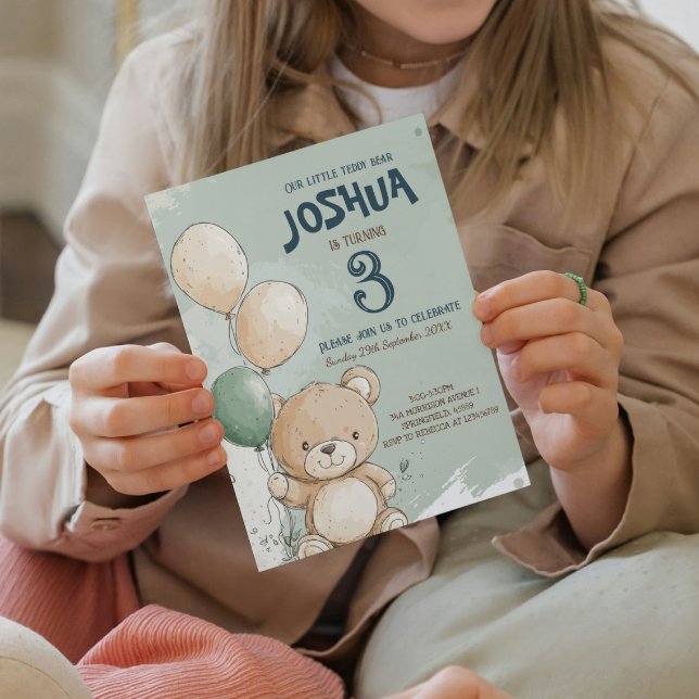 Convite Teddy Bear e Balões Partido do Aniversário de cria (Criador carregado)